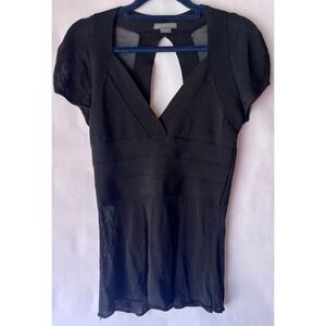 Armani Exchange Black Knit Top V Neck Short Sleeve Cutout Party Casual M